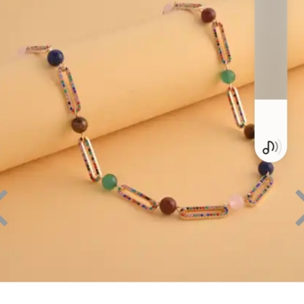 Multi Gemstone and Austrian Crystal Paperclip Necklace